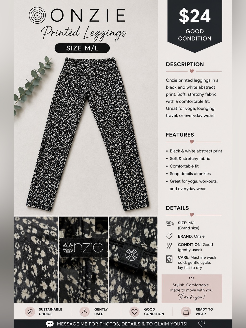 Onzie Black & White Abstract Print Leggings
